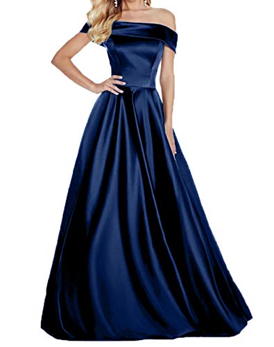 La_Marie Braut Damen Langes Satin Kurzarm Abendkleider Jugendweihe Kleider Partykleider A-Linie Rock -36 Dunkel Royal Blau von La_Marie Braut