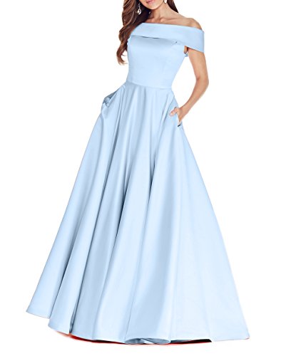 La_Marie Braut Damen Langes Satin Kurzarm Abendkleider Jugendweihe Kleider Partykleider A-Linie Rock -36 Himmel Blau von La_Marie Braut