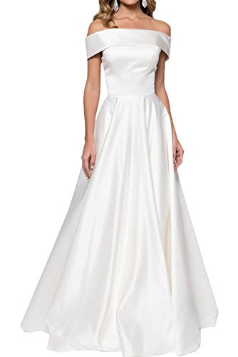 La_Marie Braut Damen Langes Satin Kurzarm Abendkleider Jugendweihe Kleider Partykleider A-Linie Rock -38 Weiss von La_Marie Braut