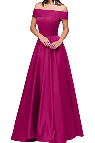 La_Marie Braut Damen Langes Satin Kurzarm Abendkleider Jugendweihe Kleider Partykleider A-Linie Rock -42 Pink von La_Marie Braut