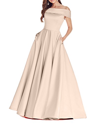 La_Marie Braut Damen Langes Satin Kurzarm Abendkleider Jugendweihe Kleider Partykleider A-Linie Rock -44 Hell Champagner von La_Marie Braut