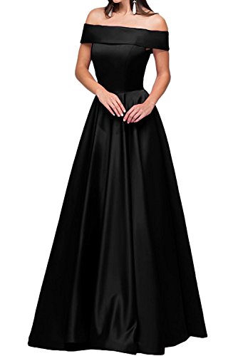 La_Marie Braut Damen Langes Satin Kurzarm Abendkleider Jugendweihe Kleider Partykleider A-Linie Rock -54 Schwarz von La_Marie Braut