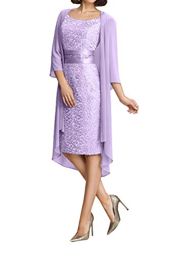 La_Marie Braut Damen Modern Spitze Brautmutterkleider Abendkleider Partykleider Etuikleider Knielang-40 Flieder von La_Marie Braut