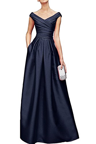 La_Marie Braut Damen Navy Blau Satin V-Ausschnitt Brautmutterkleider Abendkleider Promkleider Bodenlang -48 Navy Blau von La_Marie Braut