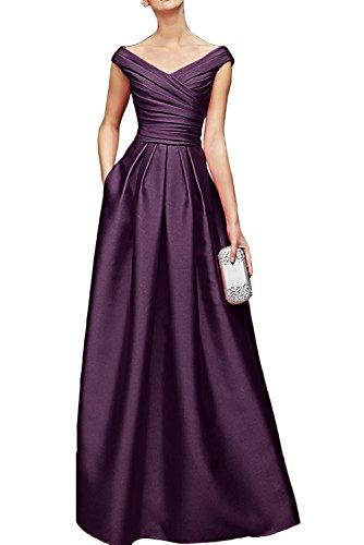 La_Marie Braut Damen Traube Satin V-Ausschnitt Brautmutterkleider Abendkleider Promkleider Bodenlang -42 Traube von La_Marie Braut
