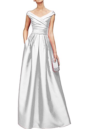 La_Marie Braut Damen Weiss Satin V-Ausschnitt Brautmutterkleider Abendkleider Promkleider Bodenlang -44 Weiss von La_Marie Braut