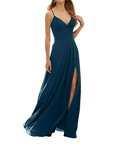 La_Marie Braut Dunkel Blau Elegant Abendkleider Ballkleider Spitze Brautmutterkleider A-Linie Lang Chiffon Damen Kleider Neu -40 Dunkel Blau von La_Marie Braut