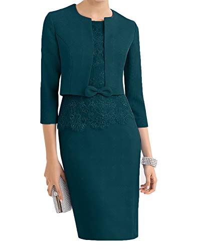 La_Marie Braut Dunkel Blau Knielang Abendkleider Brautmutterkleider Ballkleider Etuikleider Mit Spitze Langarm Bolero-44 Dunkel Blau von La_Marie Braut