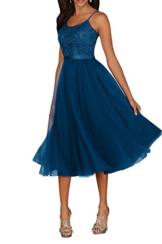 La_Marie Braut Dunkel Blau Wadenlang Kurzes Spitze Abendkleider Jugendweihe Kleider Tuell A-Linie Damen Rock -36 Dunkel Blau von La_Marie Braut