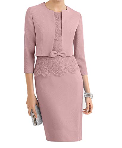 La_Marie Braut Dunkel Rosa Knielang Abendkleider Brautmutterkleider Ballkleider Etuikleider Mit Spitze Langarm Bolero-40 Dunkel Rosa von La_Marie Braut