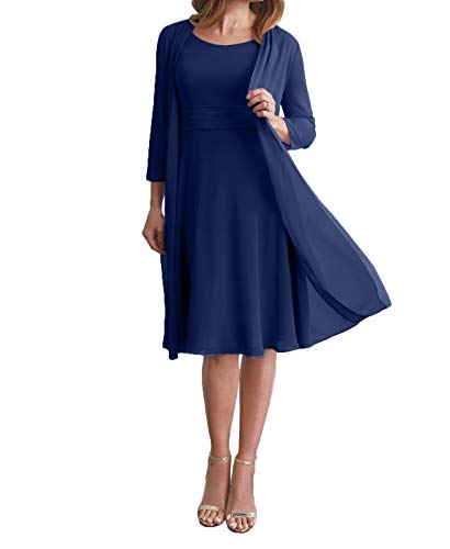 La_Marie Braut Dunkel Royal Blau Elegant Abendkleider Brautmutterkleider Festlich Kleider Partykleider Knielang Kurz Etuikleider Chiffon Jaket-46 Dunkel Royal Blau von La_Marie Braut