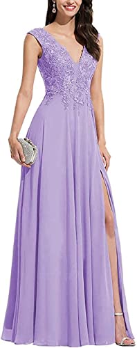 La_Marie Braut Edel Spitze Abendkleider Lang Brautmutterkleider Ballkleider Partykleider Festliche Kleider Chiffon A-Linie Rock-46-Flieder von La_Marie Braut