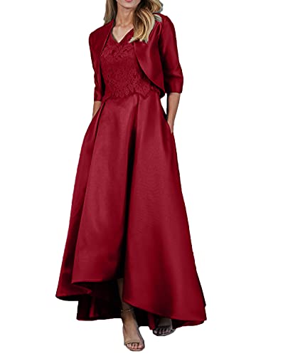 La_Marie Braut Edel V-Ausschnitt Abendkleider Ballkleider Brautmutterkleider Festlichkleider Satin A-Linie Kleider Mit Mantel-40-Weinrot von La_Marie Braut
