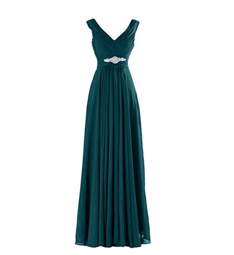 La_Marie Braut Elegant V-Ausschnitt Abendkleider Chiffon Partykleider Abschlussballkleider Brautjungfernkleider -38 Blau Gruen von La_Marie Braut