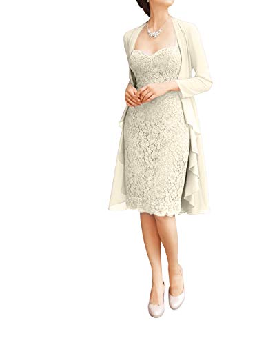 La_Marie Braut Elfenbein Spitze Abendkleider Partykleider Brautmutterkleider Etuikleider Mit Chiffon Mantel Langarm-40 Elfenbein von La_Marie Braut