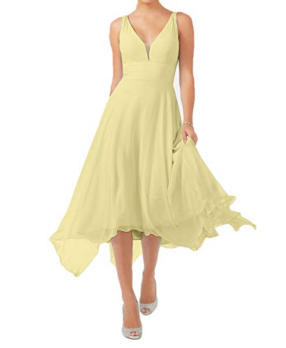 La_Marie Braut Gelb Herrlich Abendkleider Ballkleider Jugendweihe Kleider Brautjungfernkleider Hi-lo Asymettrisch A-Linie Chiffon Kleider-38 Gelb von La_Marie Braut