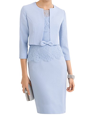 La_Marie Braut Hell Blau Knielang Abendkleider Brautmutterkleider Ballkleider Etuikleider Mit Spitze Langarm Bolero-38 Hell Blau von La_Marie Braut