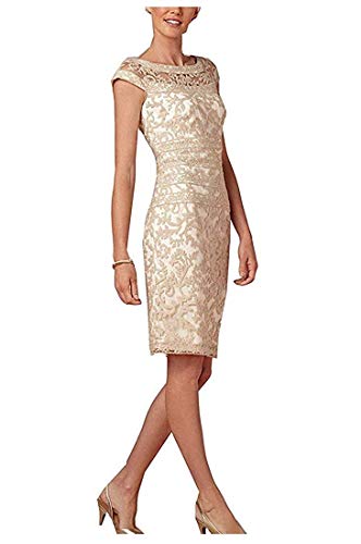 La_Marie Braut Knielang Kurz Elegant Abendkleider Brautmutterkleider Etuikleider Damen Festliche Kleider mit Spitze-34 Champagner von La_Marie Braut