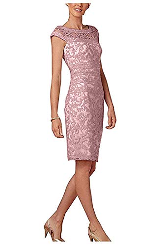 La_Marie Braut Knielang Kurz Elegant Abendkleider Brautmutterkleider Etuikleider Damen Festliche Kleider mit Spitze-38 Alt Rosa von La_Marie Braut