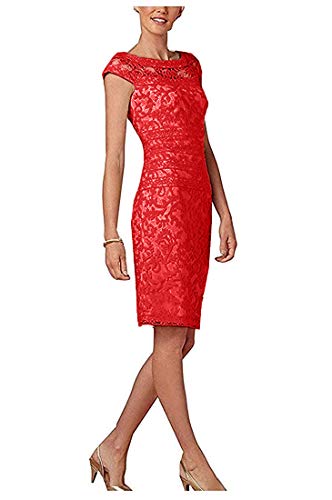 La_Marie Braut Knielang Kurz Elegant Abendkleider Brautmutterkleider Etuikleider Damen Festliche Kleider mit Spitze-40 Rot von La_Marie Braut