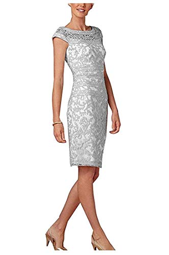 La_Marie Braut Knielang Kurz Elegant Abendkleider Brautmutterkleider Etuikleider Damen Festliche Kleider mit Spitze-42 Silber von La_Marie Braut