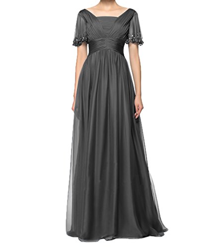 La_Marie Braut Lange Elegant Abendkleider Brautmutterkleider Partykleider Standsamt Kleider Mit Kurzarm -42 Grau von La_Marie Braut