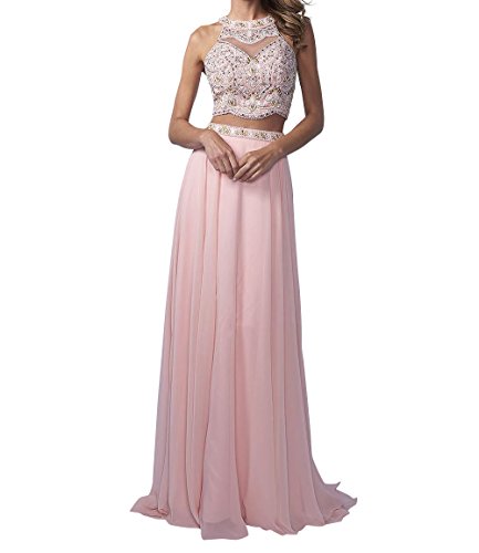 La_Marie Braut Langes Zwei-teilig Perlen Abendkleider Promkleider Partykleider Chiffon A-Linie Rock-34 Rosa von La_Marie Braut