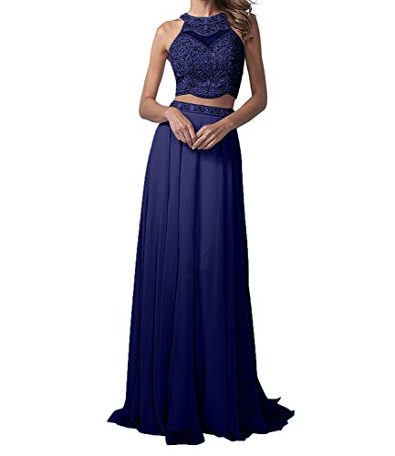 La_Marie Braut Langes Zwei-teilig Perlen Abendkleider Promkleider Partykleider Chiffon A-Linie Rock-38 Navy Blau von La_Marie Braut