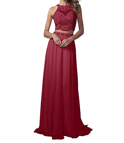 La_Marie Braut Langes Zwei-teilig Perlen Abendkleider Promkleider Partykleider Chiffon A-Linie Rock-38 Weinrot von La_Marie Braut
