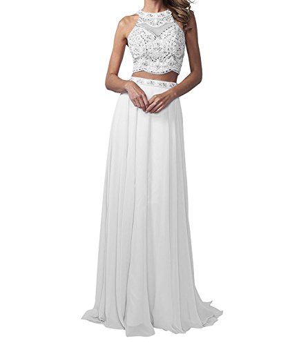 La_Marie Braut Langes Zwei-teilig Perlen Abendkleider Promkleider Partykleider Chiffon A-Linie Rock-40 Weiss La_Marie Braut Langes Zwei-teilig Perlen Abendkleider Promkleider Partykleider Chiffon A-Linie Rock-40 Weiss von La_Marie Braut