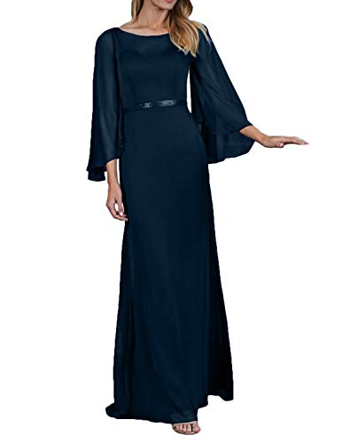 La_Marie Braut Navy Blau Herrlich Chiffon Abendkleider Brautmutterkleider Brautjungfernkleider Ballkleider A-Linie Festlichkleider-40 Navy Blau von La_Marie Braut