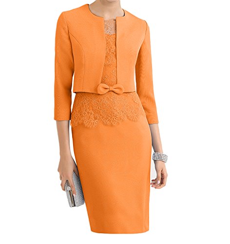 La_Marie Braut Orange Knielang Abendkleider Brautmutterkleider Ballkleider Etuikleider Mit Spitze Langarm Bolero-46 Orange von La_Marie Braut