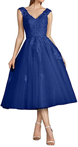 La_Marie Braut Royal Blau Suessig Spitze Abendkleider Jugendweihe Kleider Partykleider Wadenlang Kurz Festliche Kleider-42 Royal Blau von La_Marie Braut