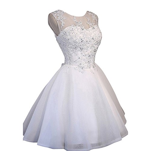 La_Marie Braut Spitze Romantisch Abendkleider Cocktailkleider Brautjungfernkleider Mini Rock -40 Weiss von La_Marie Braut