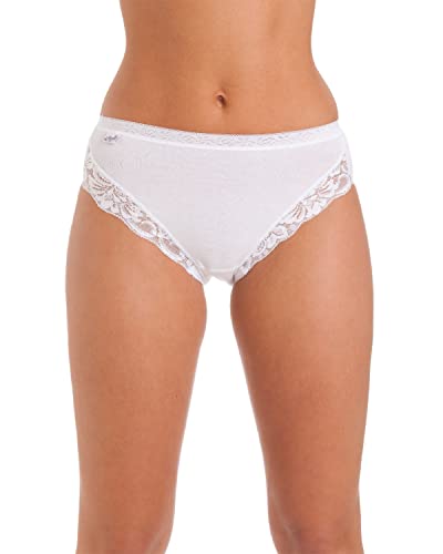 Damen 3 Paar Multipackung Premium hoch Leg Maxi Baumwolle Unterhose Spitze dehnbar bequem Schlüpfer - Weiß, 18 von La Marquise