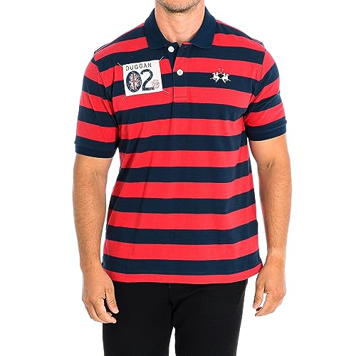 La Martina - Herren-Poloshirt mit kurzem Arm und einem Kragen in Kontrastoptik, Oversized Modell, Ensign-Blau/Amerikanische Schönheit, Man von La Martina