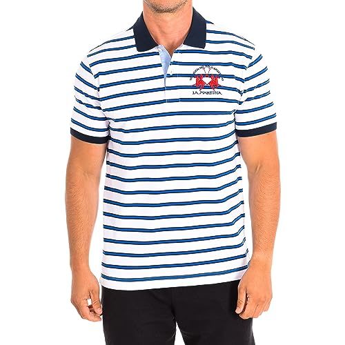 La Martina - Herren-Poloshirt mit kurzen Ärmeln aus 100% Baumwolle im Regular Fit, OptWhte/Navy/StrnBlu, Man von La Martina