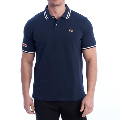 La Martina Poloshirt mit kurzen Ärmeln, normale Passform, YMP014-PK031, für Herren, Marina Military, XL La Martina Poloshirt mit kurzen Ärmeln, normale Passform, YMP014-PK031, für Herren, Marina Military, XL von La Martina