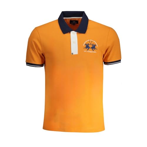 La Martina Orange Cotton Polo Herren Shirt, Orange/Abendrot im Zickzackmuster (Sunset Chevron), XL von La Martina