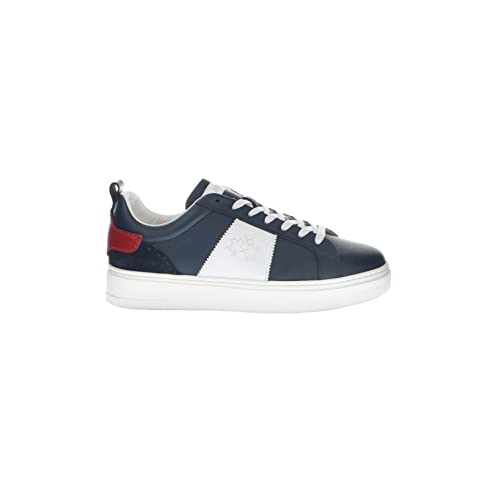 La Martina - Sneaker aus blauem Leder mit rotem Seitenband, blau, 45 EU von La Martina