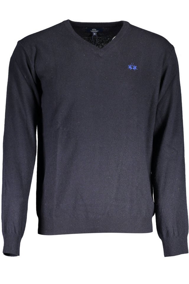 La Martina Strickpullover Moderner Herrenpullover in Blau: V-Ausschnitt & Stickereidetails La Martina Strickpullover Moderner Herrenpullover in Blau: V-Ausschnitt & Stickereidetails von La Martina