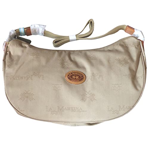 La Martina Tasche Canvas Damen Groß, Vintage Umhängetasche Schultertasche Damen Herren, Für Fitness, Yoga, Schule, Maße: 42 x 30 x 14cm, Taupe von La Martina