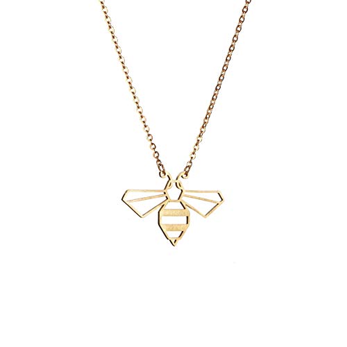 La Menagerie Biene Gold, Origami-Schmuck & vergoldete geometrische Kette - 18-karätig Goldkette & Biene-Halsketten für Frauen - Biene-Halskette für Mädchen & Origami-Halskette von La Menagerie