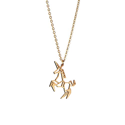 La Menagerie Einhorn Gold, Origami-Schmuck & vergoldete geometrische Kette - 18-karätig Goldkette & Einhorn-Halsketten für Frauen - Einhorn-Halskette für Mädchen & Origami-Halskette La Menagerie Einhorn Gold, Origami-Schmuck & vergoldete geometrische Kette - 18-karätig Goldkette & Einhorn-Halsketten für Frauen - Einhorn-Halskette für Mädchen & Origami-Halskette von La Menagerie