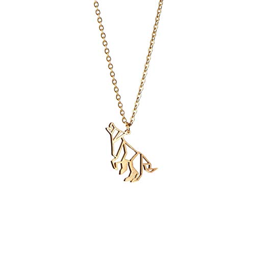 La Menagerie Wolf Gold, Origami-Schmuck & vergoldete geometrische Kette - 18-karätig Goldkette & Wolf-Halsketten für Frauen - Wolf-Halskette für Mädchen & Origami-Halskette von La Menagerie