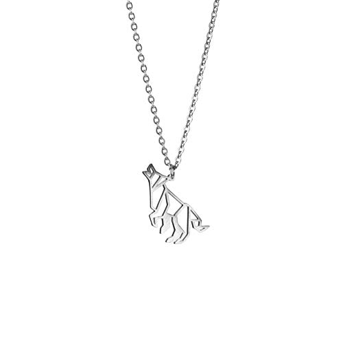 La Menagerie Wolf Silber, Origami-Schmuck & versilberte geometrische Kette - 925 Sterling Silberkette & Wolf-Halsketten für Frauen - Wolf-Halskette für Mädchen & Origami-Halskette La Menagerie Wolf Silber, Origami-Schmuck & versilberte geometrische Kette - 925 Sterling Silberkette & Wolf-Halsketten für Frauen - Wolf-Halskette für Mädchen & Origami-Halskette von La Menagerie