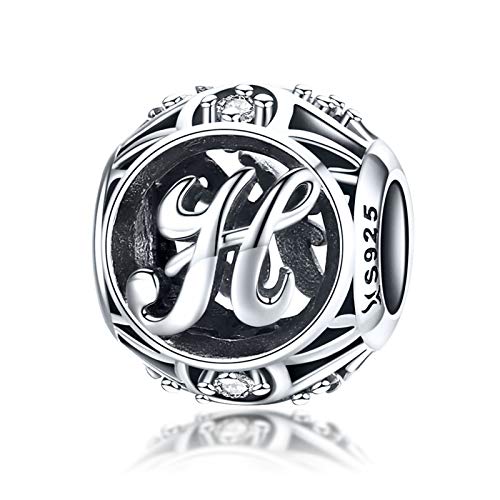 LaMenars 100% Genuine 925 Sterling Silver Vintage Clear Cubic Zirconia Letter Bead (A - Z) for Charm Bracelets, Bangles and Necklaces, Silver von LaMenars