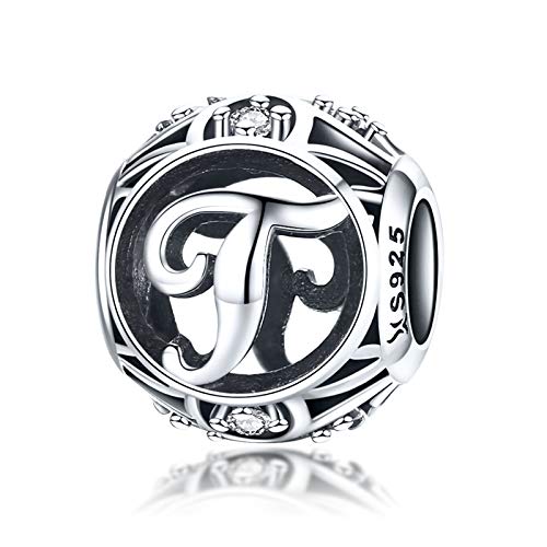 LaMenars 100% Genuine 925 Sterling Silver Vintage Clear Cubic Zirconia Letter Bead (A - Z) for Charm Bracelets, Bangles and Necklaces, Silver von LaMenars