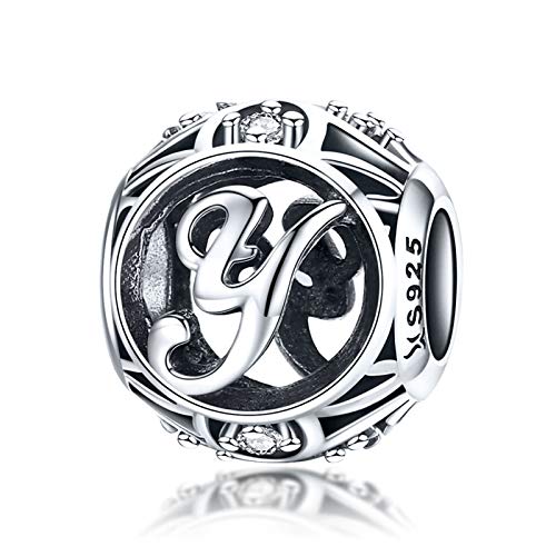 LaMenars 100% Genuine 925 Sterling Silver Vintage Clear Cubic Zirconia Letter Bead (A - Z ) for Charm Bracelets, Bangles and Necklaces, Silver von LaMenars