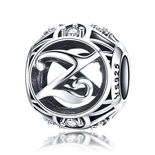LaMenars 100% Genuine 925 Sterling Silver Vintage Clear Cubic Zirconia Letter Bead (A - Z ) for Charm Bracelets, Bangles and Necklaces, Silver von LaMenars